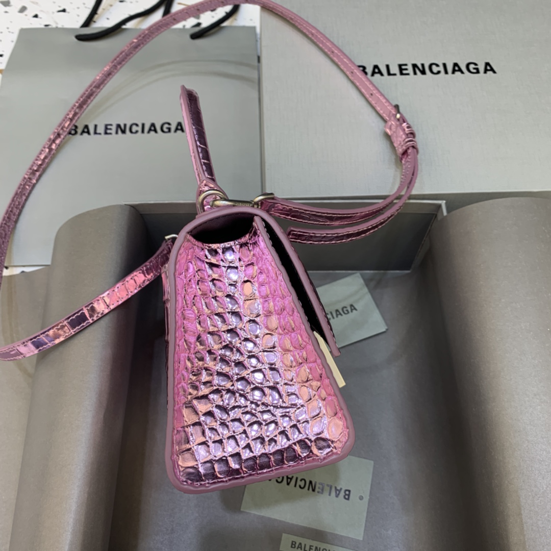 Balenciaga Hourglass XS Handbag Crocodile Embossed Shoulder Bag Purple